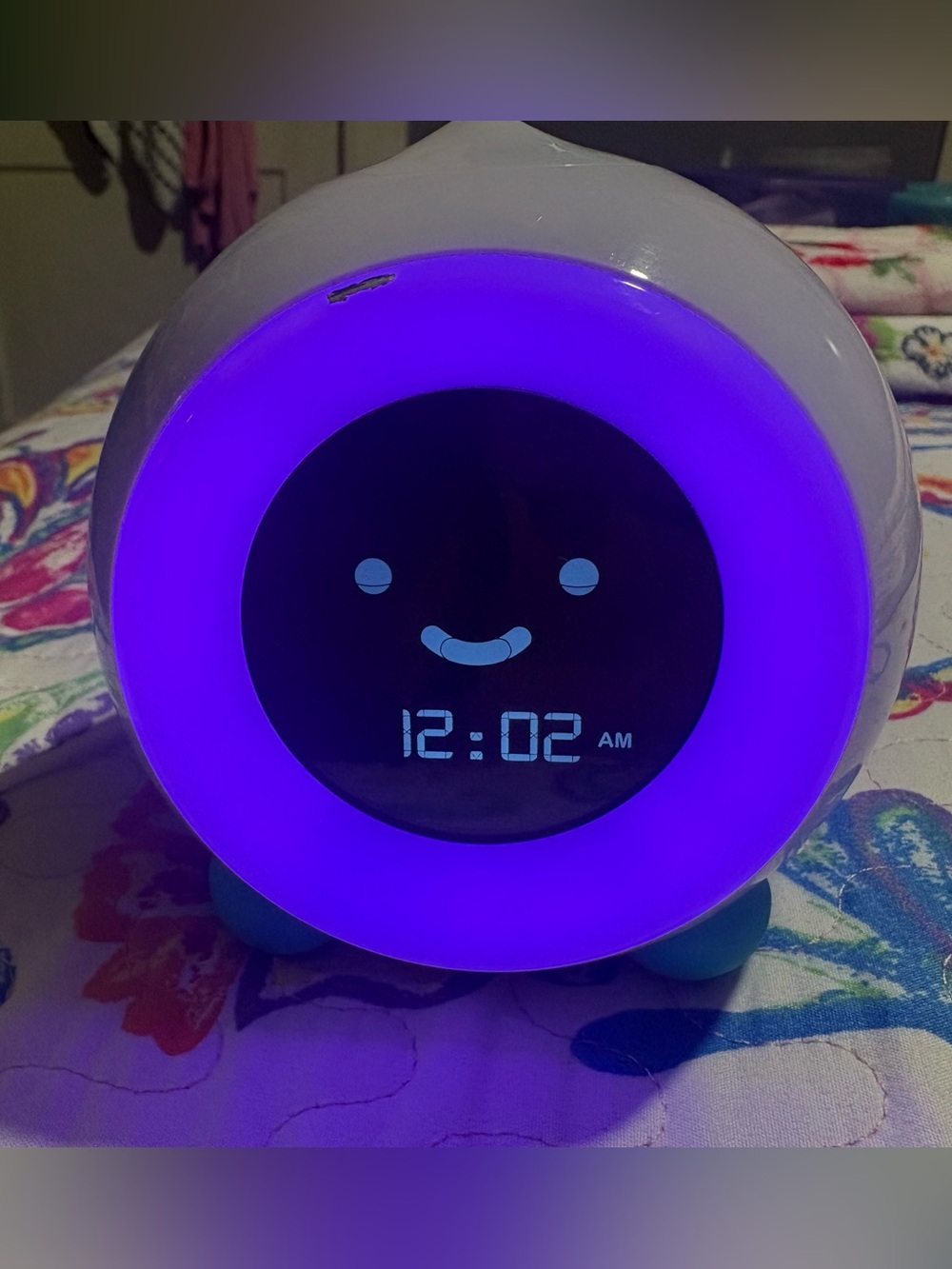 Cute Kids Night Light Alarm Clock - White with Purple Glow